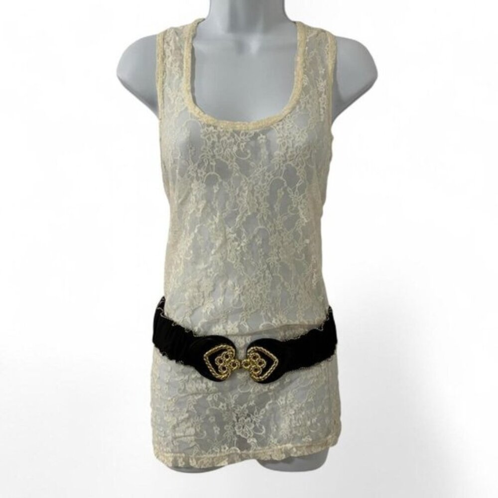 Y2K Women’s Lace Tank Top Cream Size XXL Boho Chic Festival Feminine Peasant